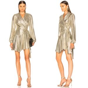 PatBO Cara‎ Lame Mini Wrap Dress Platino Gold